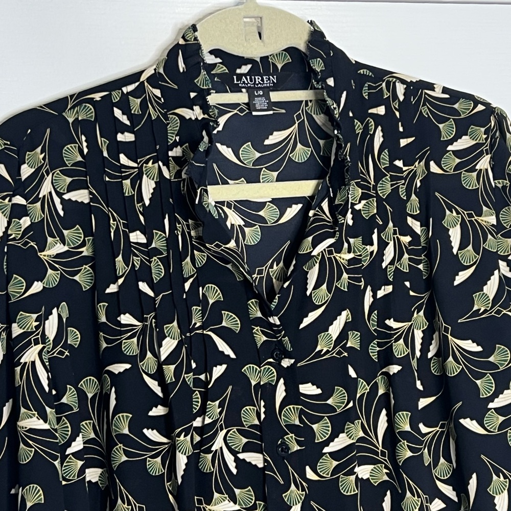 Ralph Lauren Gorgette Blouson-Sleeve Ginko Leaf Print Blouse - Picture 10 of 12